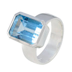 Blue Topaz Solitaire Italian Sterling Silver Blue Gemstone Edgy Abstract Ring Jewellery