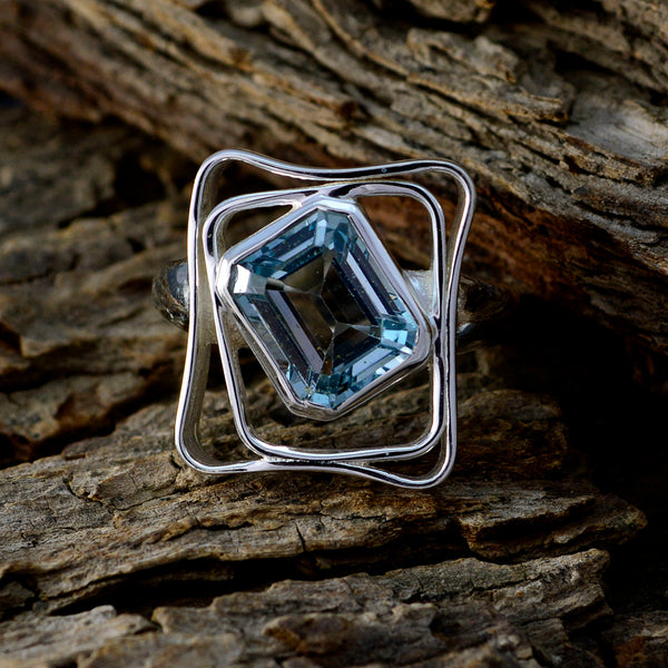 Blue Topaz Solitaire Moroccan 92.5 Silver Blue Gemstone Mid weight Signet Ring Jewelry