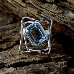 Blue Topaz Solitaire Moroccan 92.5 Silver Blue Gemstone Mid weight Signet Ring Jewelry