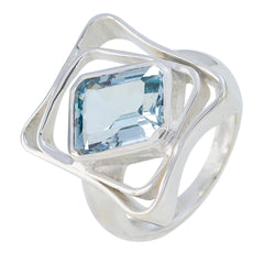 Blue Topaz Solitaire Moroccan 92.5 Silver Blue Gemstone Mid weight Signet Ring Jewelry