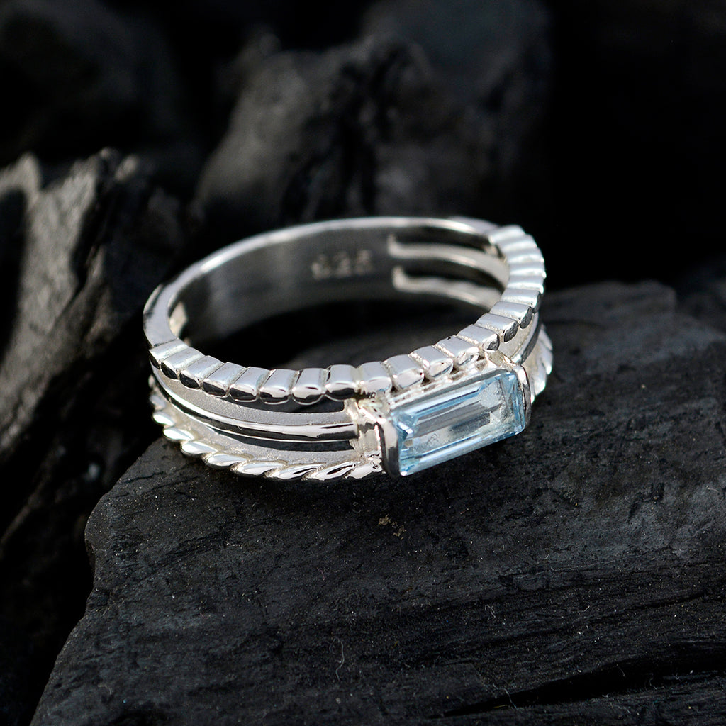 Blue Topaz Solitaire French 925 Silver Blue Gemstone Tiny Twist Band Jewellery