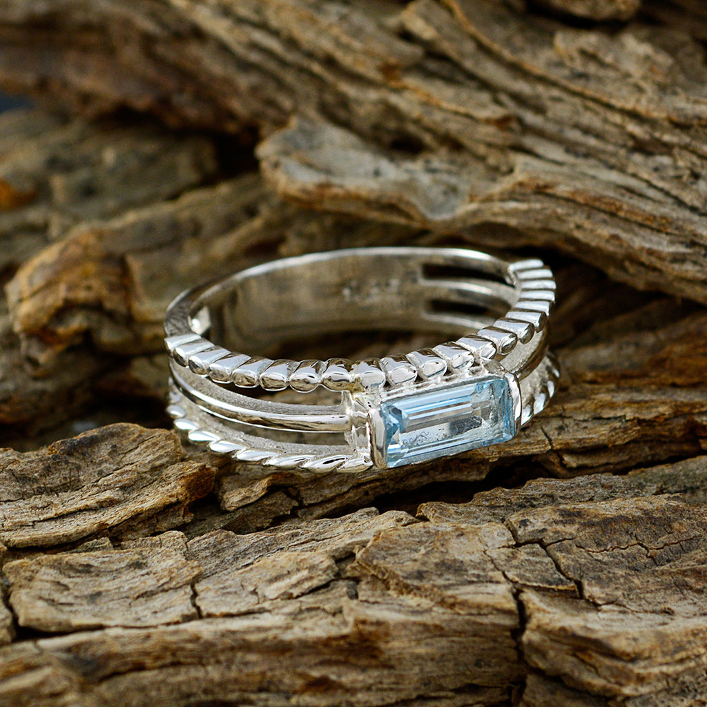 Blue Topaz Solitaire French 925 Silver Blue Gemstone Tiny Twist Band Jewellery