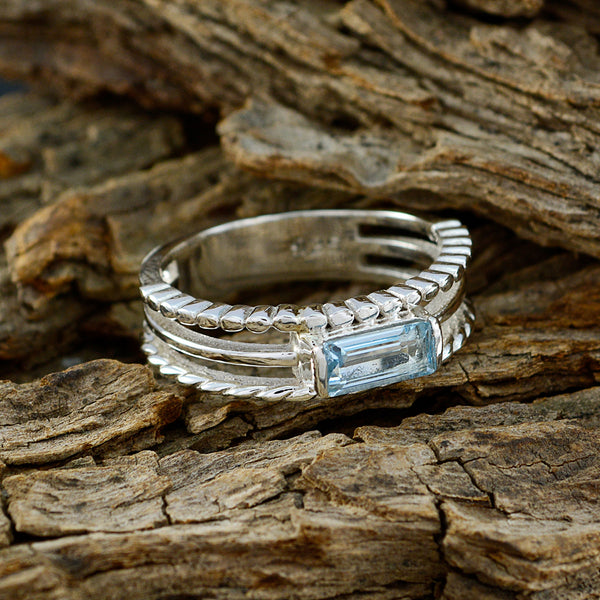 Blue Topaz Solitaire French 925 Silver Blue Gemstone Tiny Twist Band Jewellery