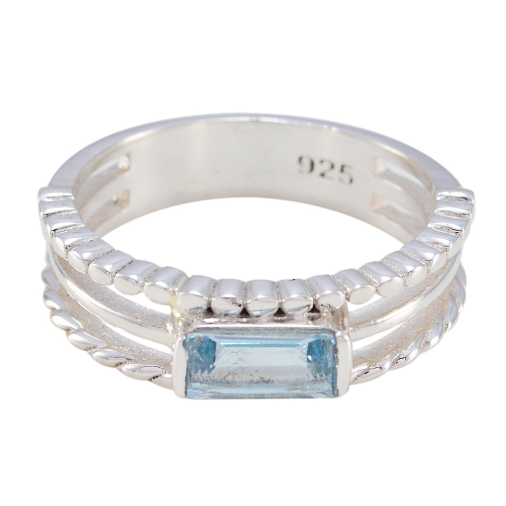 Blue Topaz Solitaire French 925 Silver Blue Gemstone Tiny Twist Band Jewellery