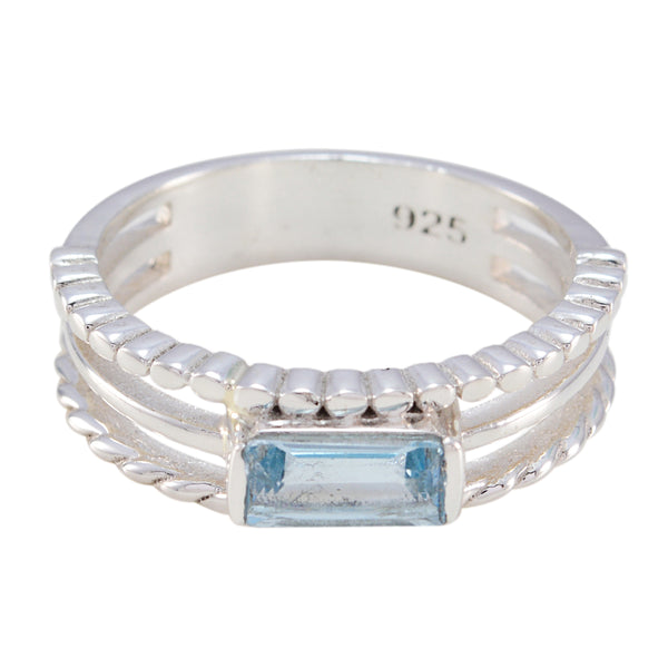 Blue Topaz Solitaire French 925 Silver Blue Gemstone Tiny Twist Band Jewellery