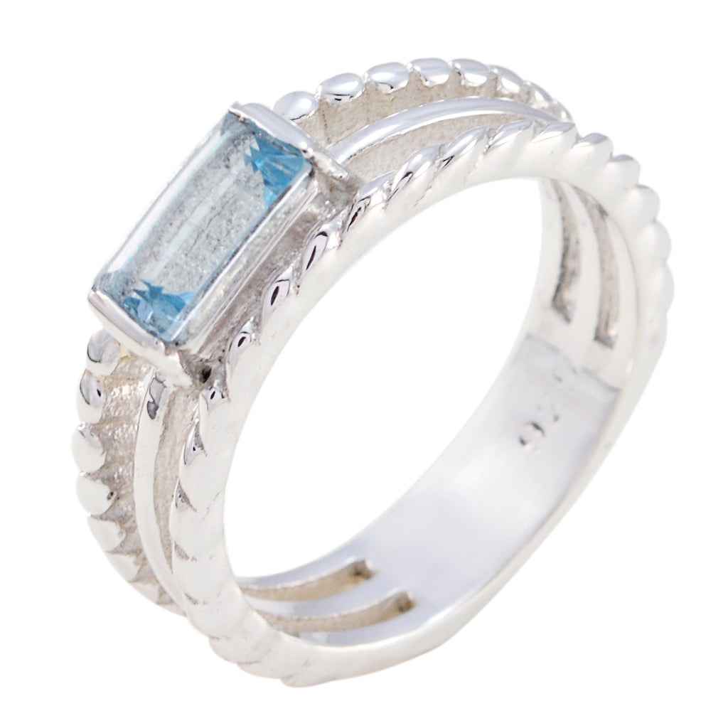 Blue Topaz Solitaire French 925 Silver Blue Gemstone Tiny Twist Band Jewellery