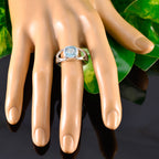 Blue Topaz Solitaire Russian 92.5 Silver Blue Gemstone Tiny Trendy Ring Jewelry