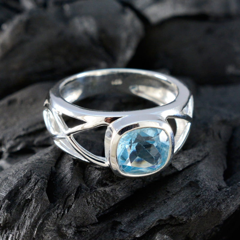 Blue Topaz Solitaire Russian 92.5 Silver Blue Gemstone Tiny Trendy Ring Jewelry