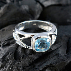 Blue Topaz Solitaire Russian 92.5 Silver Blue Gemstone Tiny Trendy Ring Jewelry