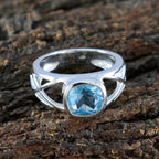 Blue Topaz Solitaire Russian 92.5 Silver Blue Gemstone Tiny Trendy Ring Jewelry