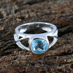 Blue Topaz Solitaire Russian 92.5 Silver Blue Gemstone Tiny Trendy Ring Jewelry