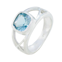 Blue Topaz Solitaire Russian 92.5 Silver Blue Gemstone Tiny Trendy Ring Jewelry