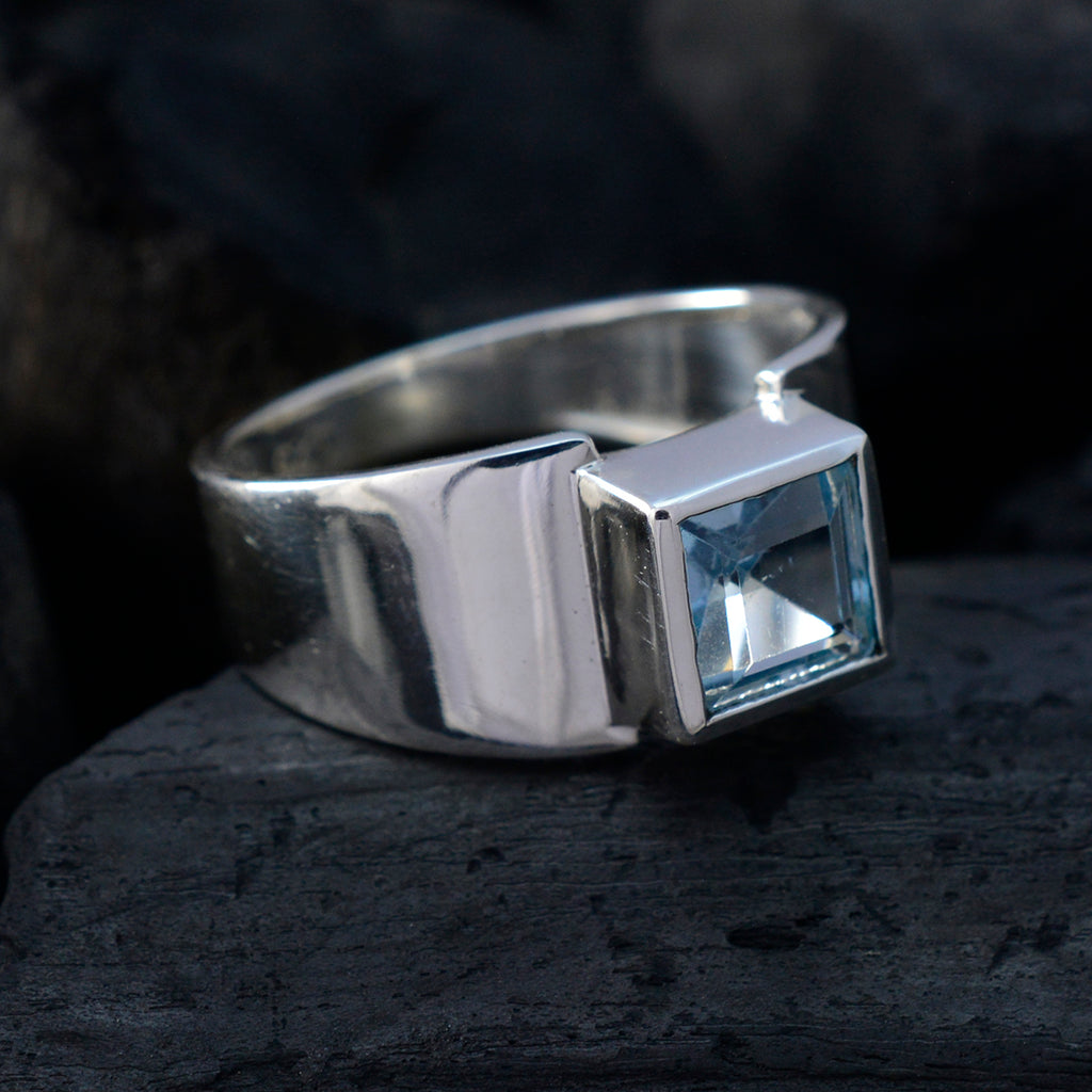 Blue Topaz Solitaire Moroccan Sterling Silver Blue Gemstones Slim Abstract Ring Jewelry