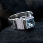 Blue Topaz Solitaire Moroccan Sterling Silver Blue Gemstones Slim Abstract Ring Jewelry