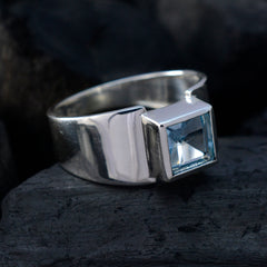 Blue Topaz Solitaire Moroccan Sterling Silver Blue Gemstones Slim Abstract Ring Jewelry