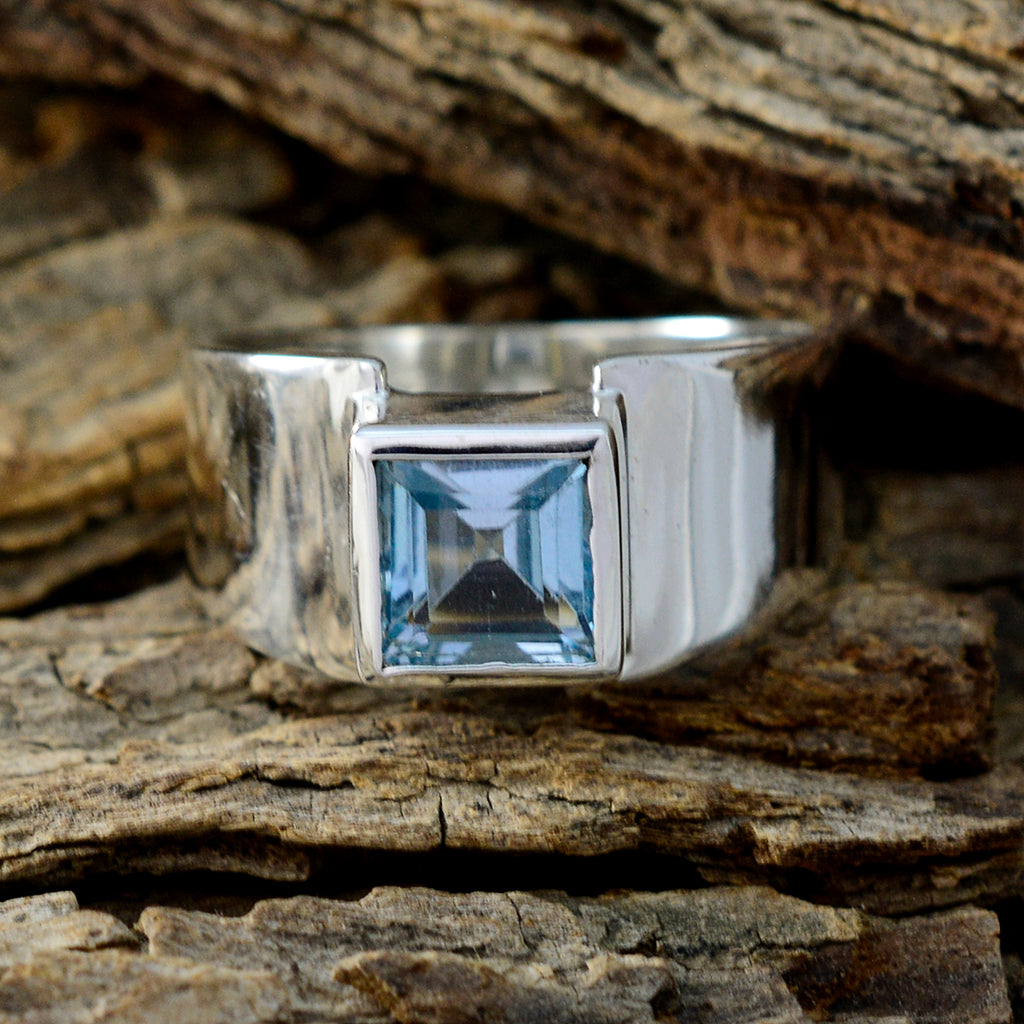 Blue Topaz Solitaire Moroccan Sterling Silver Blue Gemstones Slim Abstract Ring Jewelry