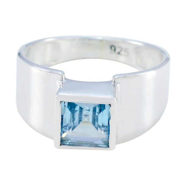 Blue Topaz Solitaire Moroccan Sterling Silver Blue Gemstones Slim Abstract Ring Jewelry