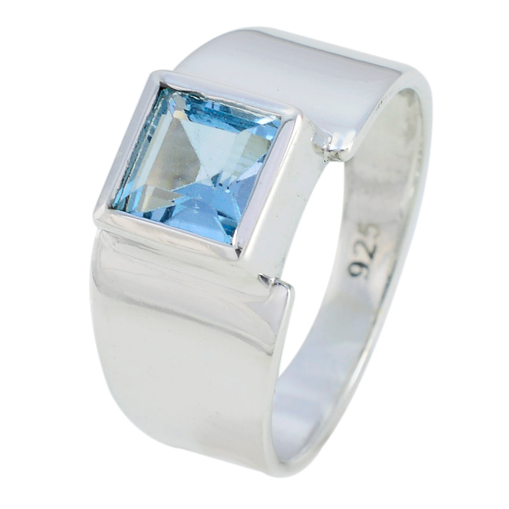 Blue Topaz Solitaire Moroccan Sterling Silver Blue Gemstones Slim Abstract Ring Jewelry