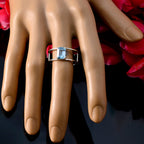 Blue Topaz Solitaire American 925 Sterling Silver Blue Gemstones Whisper thin Geometric Band Jewelry