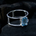 Blue Topaz Solitaire American 925 Sterling Silver Blue Gemstones Whisper thin Geometric Band Jewelry