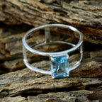 Blue Topaz Solitaire American 925 Sterling Silver Blue Gemstones Whisper thin Geometric Band Jewelry