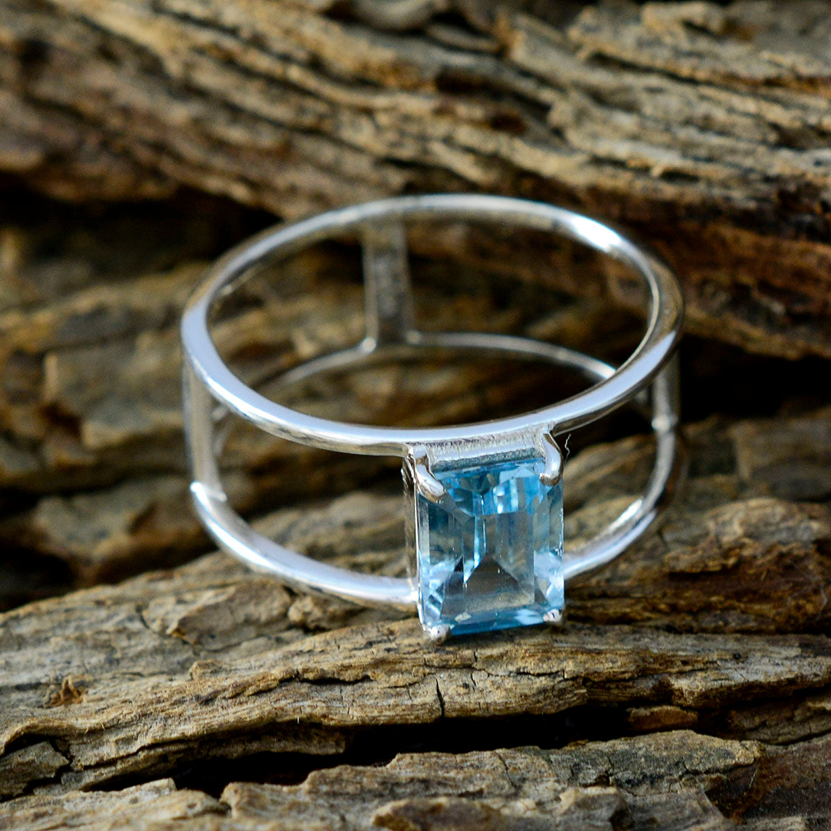 Blue Topaz Solitaire American 925 Sterling Silver Blue Gemstones Whisper thin Geometric Band Jewelry