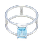 Blue Topaz Solitaire American 925 Sterling Silver Blue Gemstones Whisper thin Geometric Band Jewelry