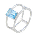 Blue Topaz Solitaire American 925 Sterling Silver Blue Gemstones Whisper thin Geometric Band Jewelry