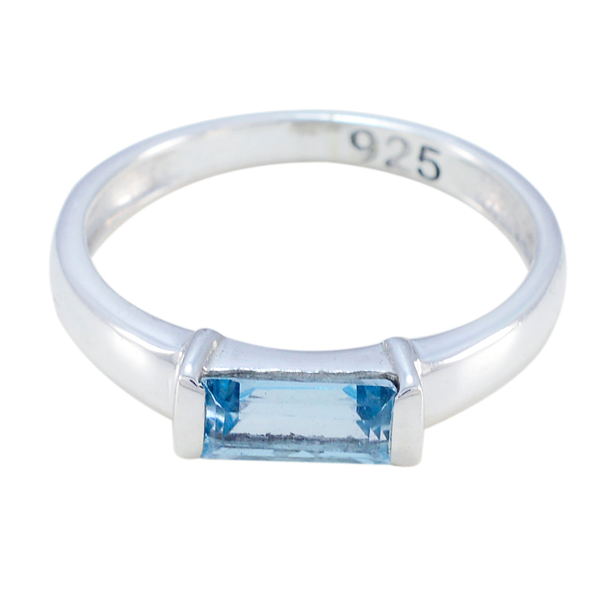 Blue Topaz Solitaire American 92.5 Silver Blue Gemstone Dainty Modern Ring Jewelry