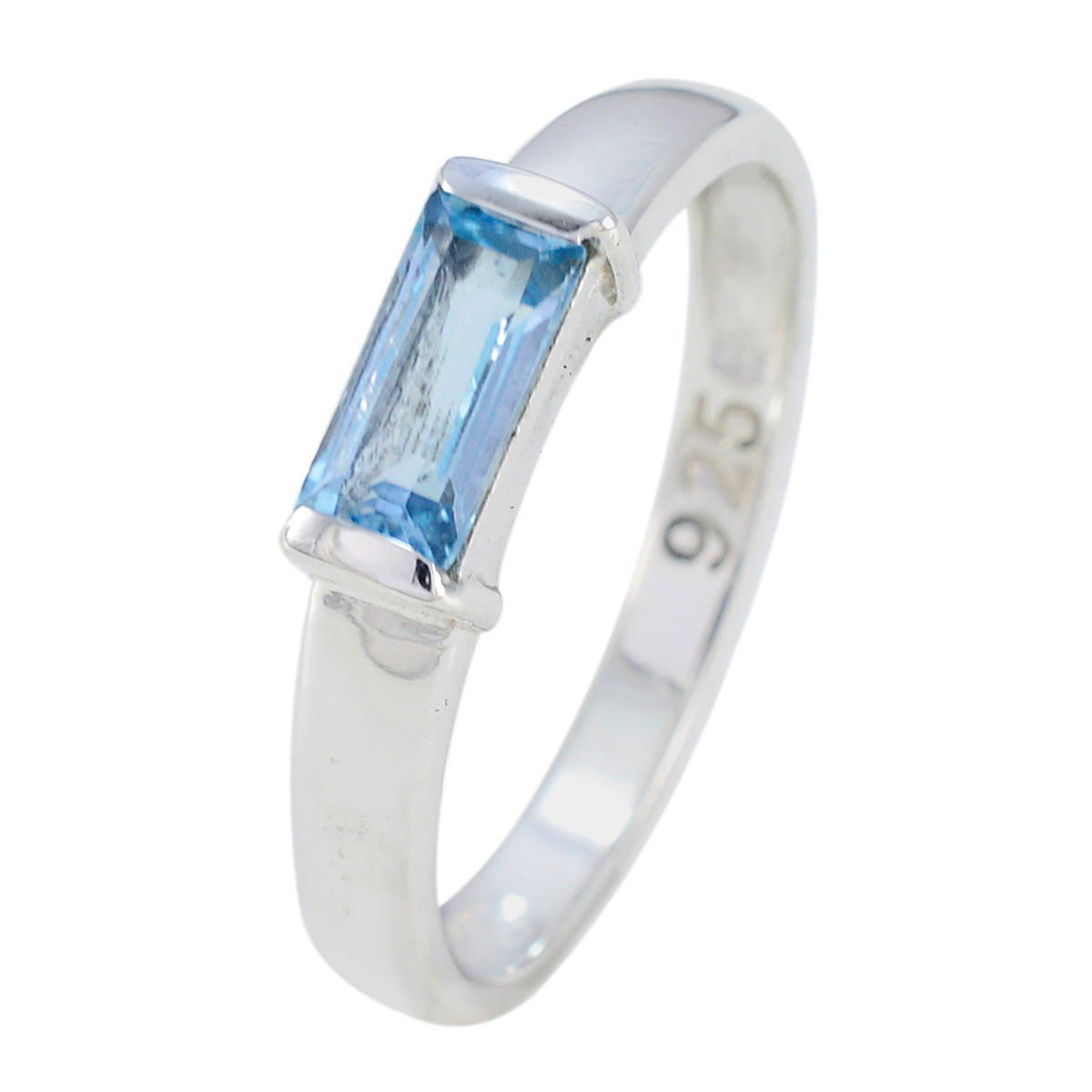 Blue Topaz Solitaire American 92.5 Silver Blue Gemstone Dainty Modern Ring Jewelry