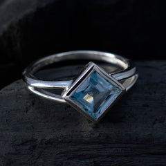 Blue Topaz Solitaire Turkish Silver Blue Gems Dainty Graceful Ring Jewelry