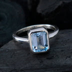 Blue Topaz Solitaire Korean Silver Blue Gemstone Whisper thin Modern Ring Jewellery