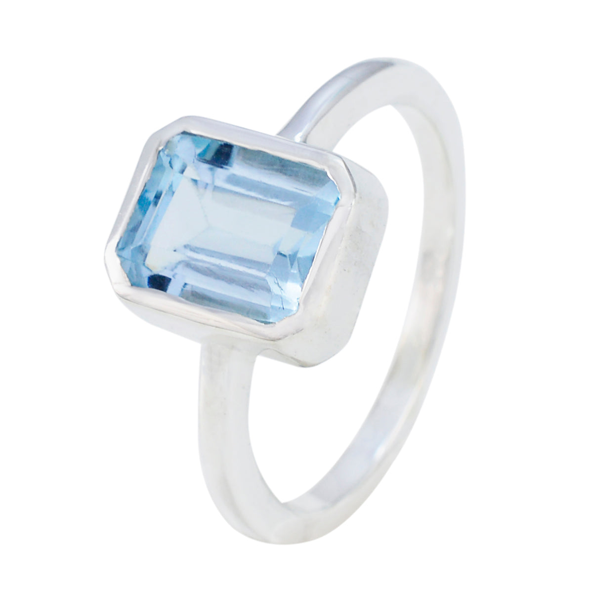 Blue Topaz Solitaire Korean Silver Blue Gemstone Whisper thin Modern Ring Jewellery