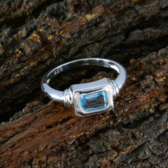 Blue Topaz Solitaire American 92.5 Silver Blue Gemstone Whisper thin Modern Ring Jewelry