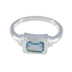 Blue Topaz Solitaire American 92.5 Silver Blue Gemstone Whisper thin Modern Ring Jewelry