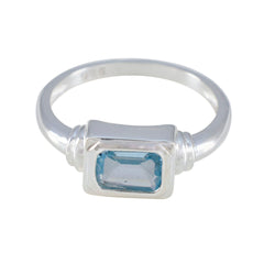 Blue Topaz Solitaire American 92.5 Silver Blue Gemstone Whisper thin Modern Ring Jewelry