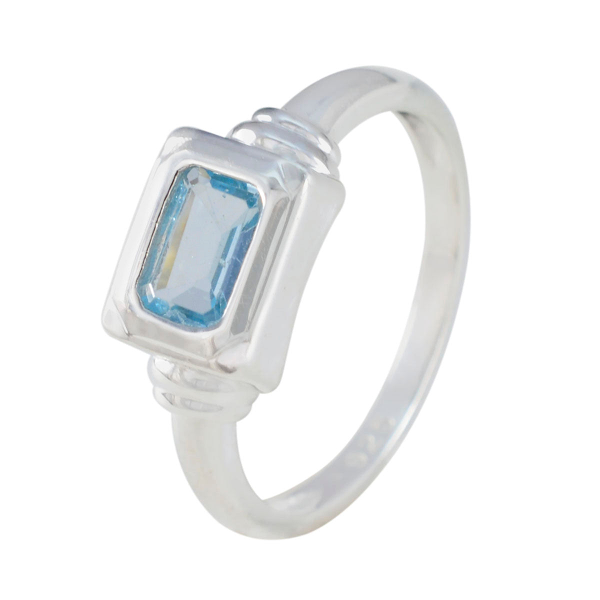 Bague moderne ultra-fine en argent 92,5 avec topaze bleue solitaire américaine et pierre précieuse bleue Image secondaire du produit