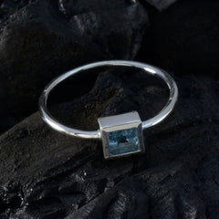 Blue Topaz Solitaire Japanese Sterling Silver Blue Gemstone Elegant  Glamorous Ring Jewelry