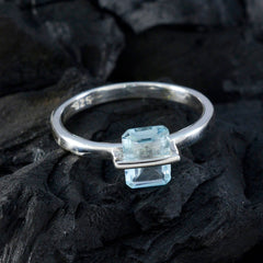 Blue Topaz Solitaire Turkish 925 Sterling Silver Blue Gemstones Dainty Glamorous Ring Jewellery