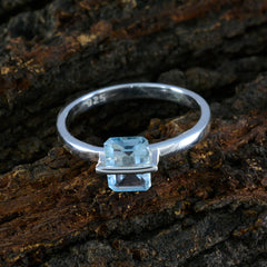 Blue Topaz Solitaire Turkish 925 Sterling Silver Blue Gemstones Dainty Glamorous Ring Jewellery