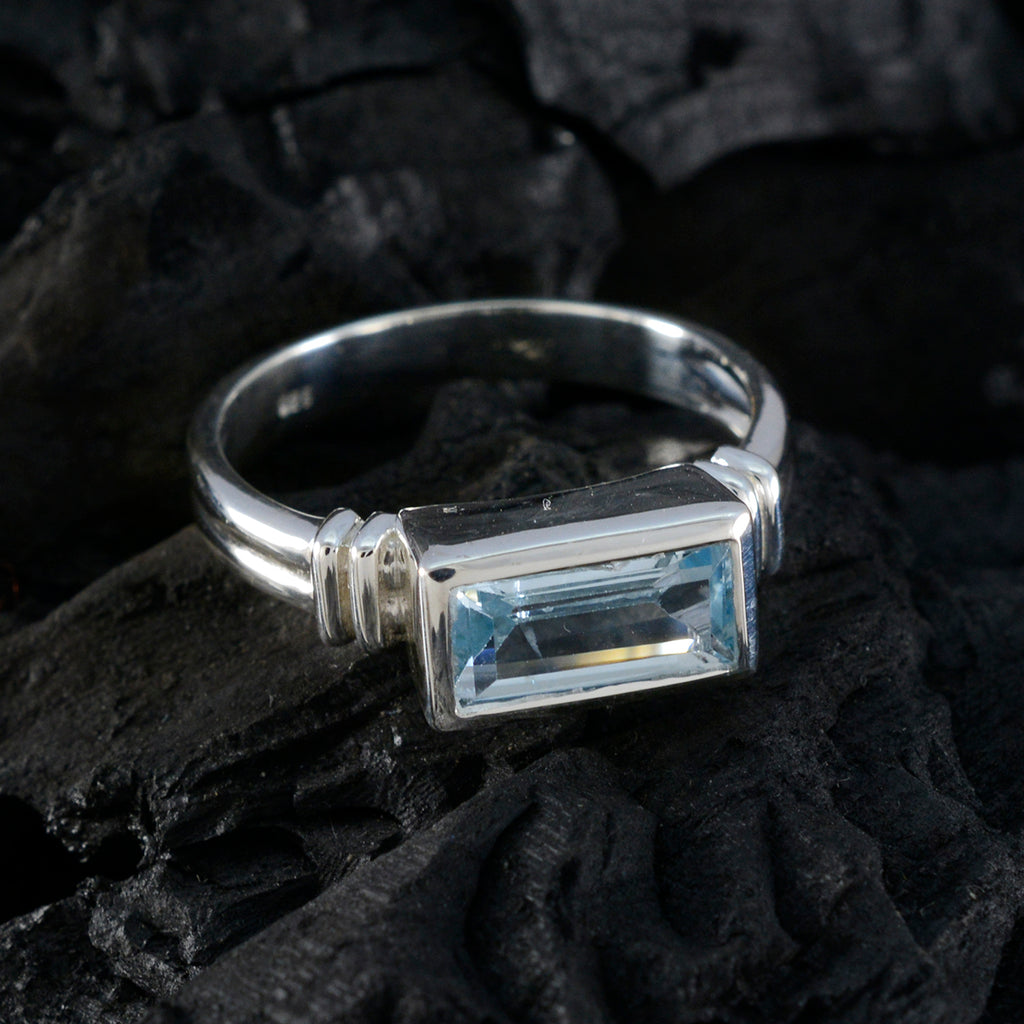 Blue Topaz Solitaire Indian 925 Sterling Silver Blue Gems Minimal Abstract Ring Jewellery