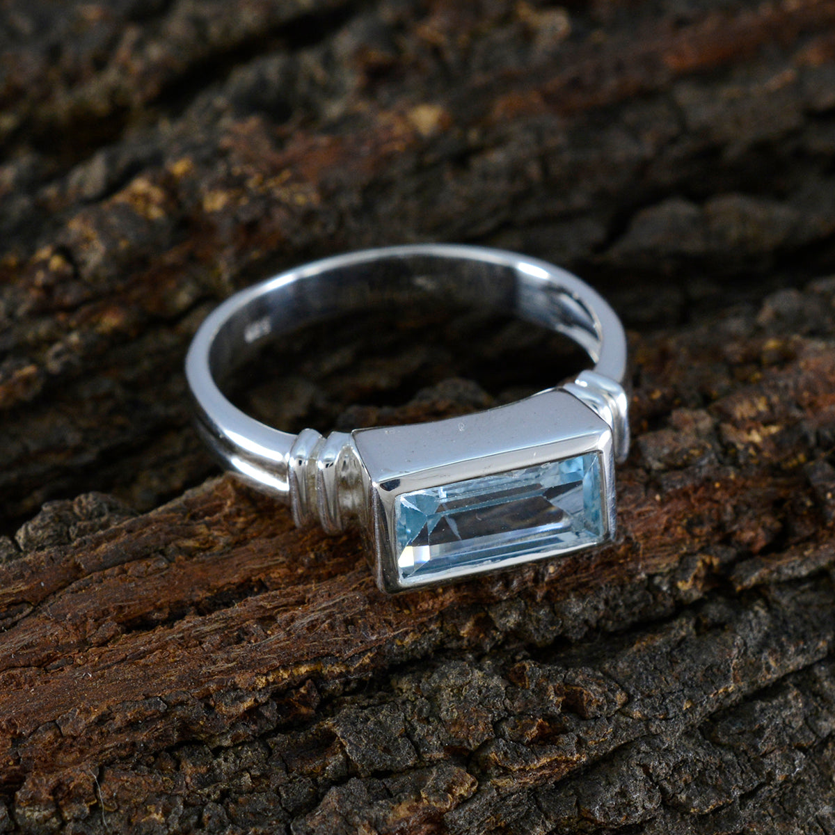 Blue Topaz Solitaire Indian 925 Sterling Silver Blue Gems Minimal Abstract Ring Jewellery