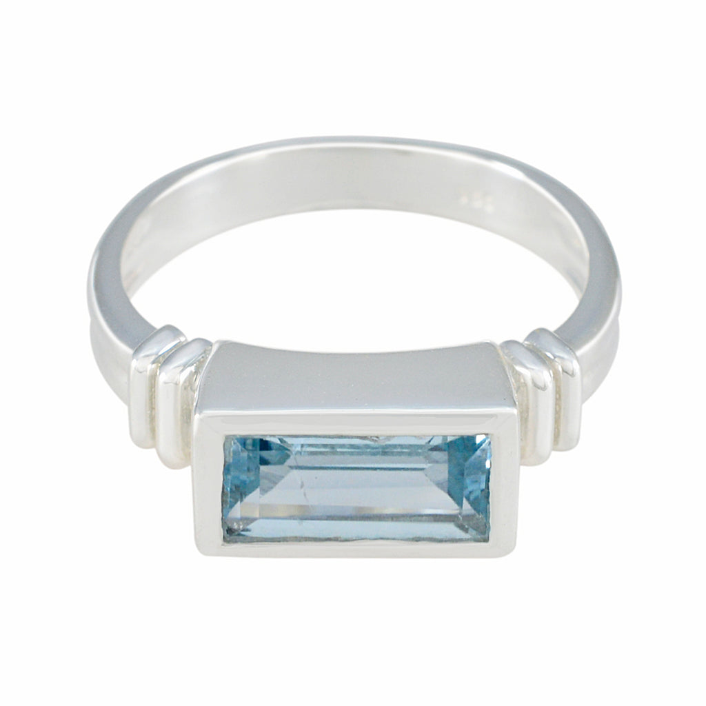 Blue Topaz Solitaire Indian 925 Sterling Silver Blue Gems Minimal Abstract Ring Jewellery