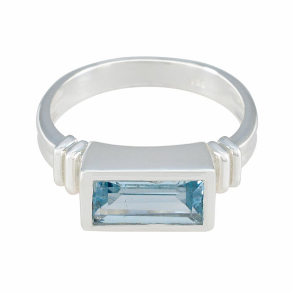 Blue Topaz Solitaire Indian 925 Sterling Silver Blue Gems Minimal Abstract Ring Jewellery