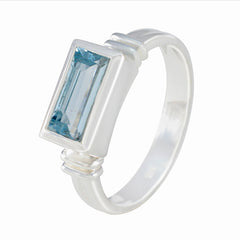 Blue Topaz Solitaire Indian 925 Sterling Silver Blue Gems Minimal Abstract Ring Jewellery