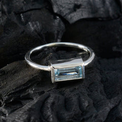 Blue Topaz Solitaire American Sterling Silver Blue Gems Delicate Modern Ring Jewellery