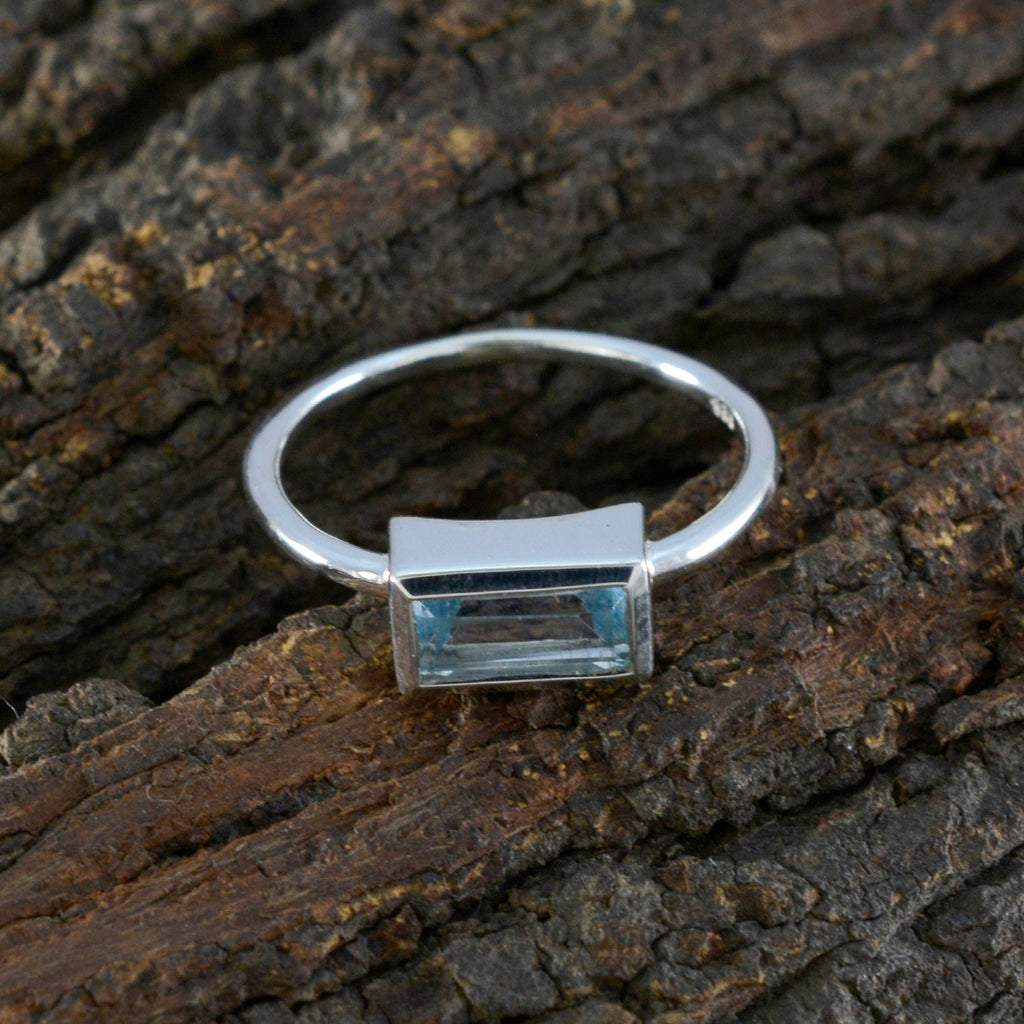 Blue Topaz Solitaire American Sterling Silver Blue Gems Delicate Modern Ring Jewellery