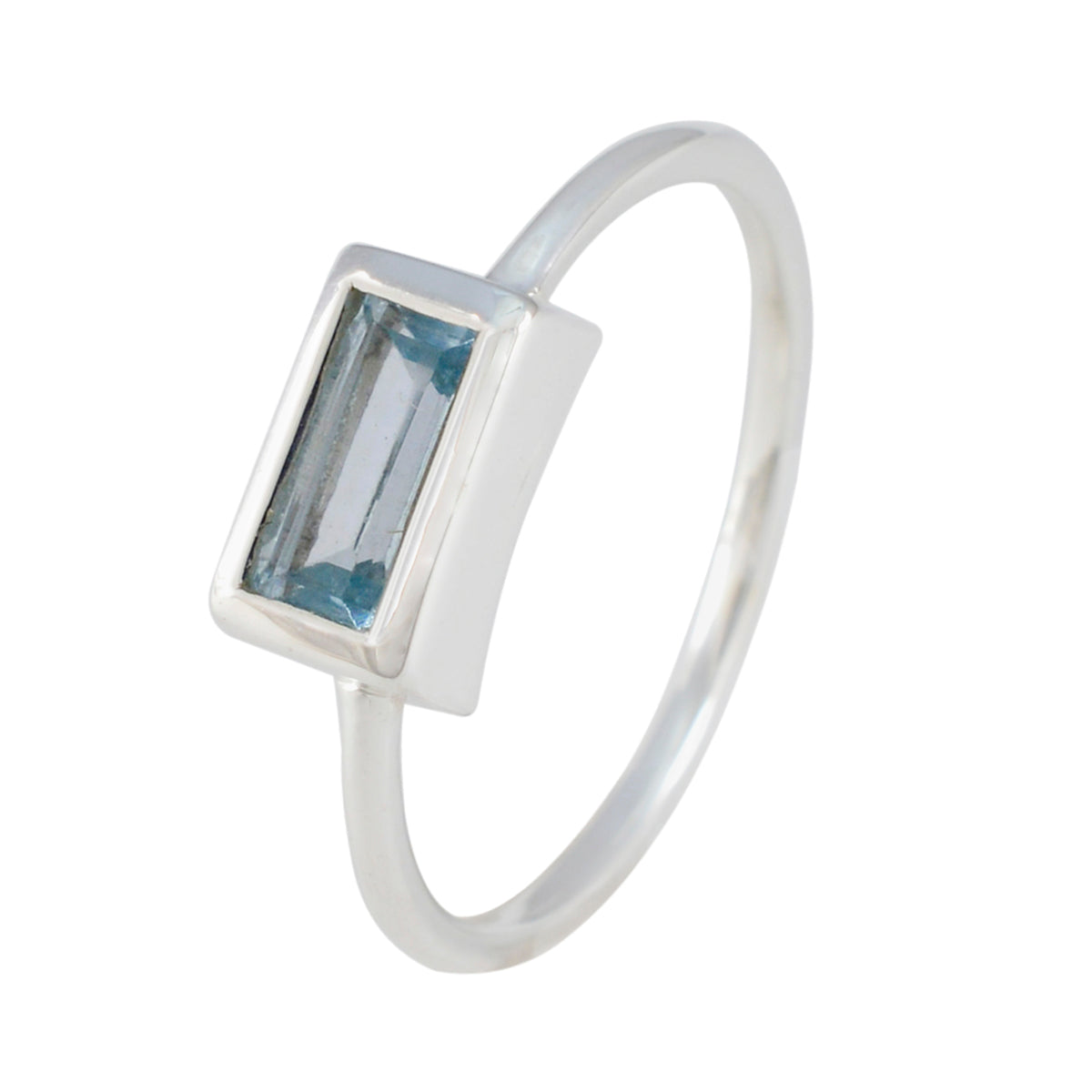 Blue Topaz Solitaire American Sterling Silver Blue Gems Delicate Modern Ring Jewellery