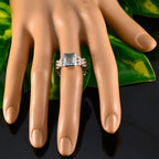 Blue Topaz Solitaire African Silver Blue Gemstone Mid weight Art Deco Band Jewelry