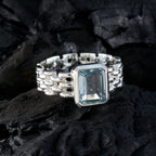 Blue Topaz Solitaire African Silver Blue Gemstone Mid weight Art Deco Band Jewelry